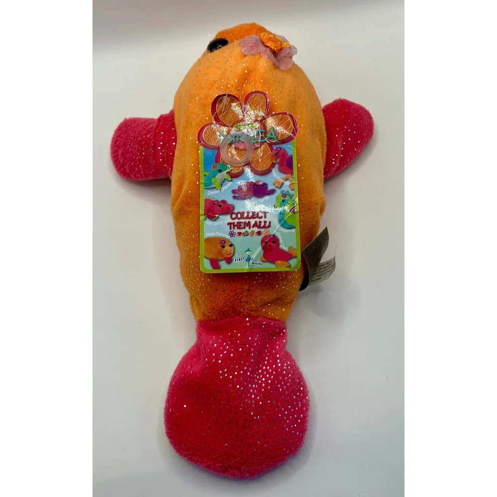 First & Main Fantasea Maya Manatee Orange Pink Sparkle Glitter Plush Toy NWT